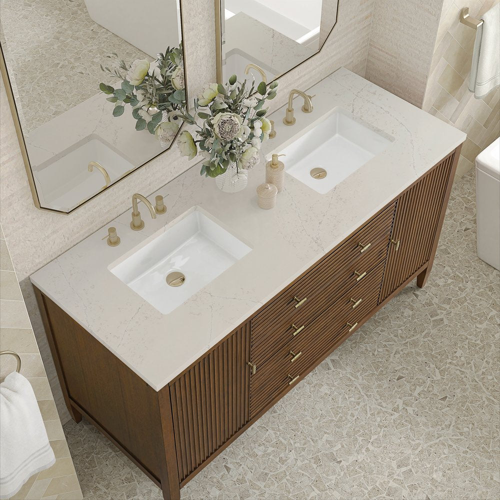 James Martin - Myrrin 60" Double Vanity, Mid Century Walnut, w/ 3 CM Siberian Silestone Top - 485-V60D-WLT-3SFR view 7
