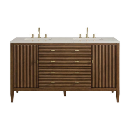 James Martin - Myrrin 60" Double Vanity, Mid Century Walnut, w/ 3 CM Siberian Silestone Top w/FreePower Wireless Charger - 485-V60D-WLT-FSFR view 1