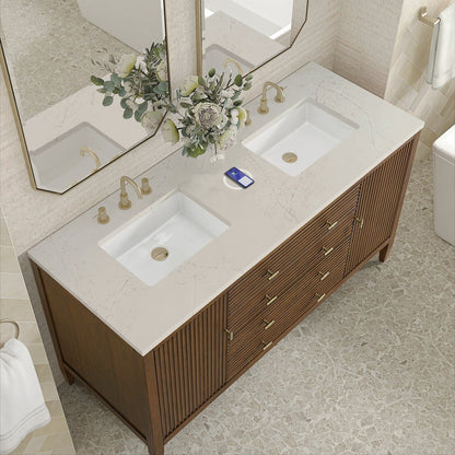 James Martin - Myrrin 60" Double Vanity, Mid Century Walnut, w/ 3 CM Siberian Silestone Top w/FreePower Wireless Charger - 485-V60D-WLT-FSFR view 7