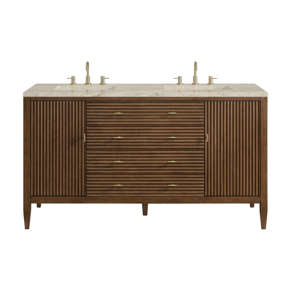 James Martin - Myrrin 60" Double Vanity, Mid Century Walnut, w/ 3 CM Tajnar Eclos Top - 485-V60D-WLT-3TJR view 1