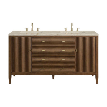 James Martin - Myrrin 60" Double Vanity, Mid Century Walnut, w/ 3 CM Tajnar Eclos Top - 485-V60D-WLT-3TJR view 1