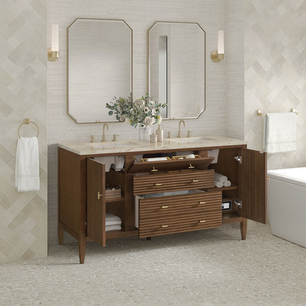 James Martin - Myrrin 60" Double Vanity, Mid Century Walnut, w/ 3 CM Tajnar Eclos Top - 485-V60D-WLT-3TJR view 5