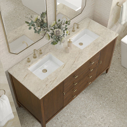 James Martin - Myrrin 60" Double Vanity, Mid Century Walnut, w/ 3 CM Tajnar Eclos Top - 485-V60D-WLT-3TJR view 7