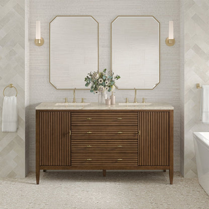 James Martin - Myrrin 60" Double Vanity, Mid Century Walnut, w/ 3 CM Tajnar Eclos Top w/FreePower Wireless Charger - 485-V60D-WLT-FTJR view 3