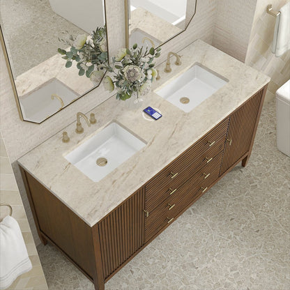 James Martin - Myrrin 60" Double Vanity, Mid Century Walnut, w/ 3 CM Tajnar Eclos Top w/FreePower Wireless Charger - 485-V60D-WLT-FTJR view 7