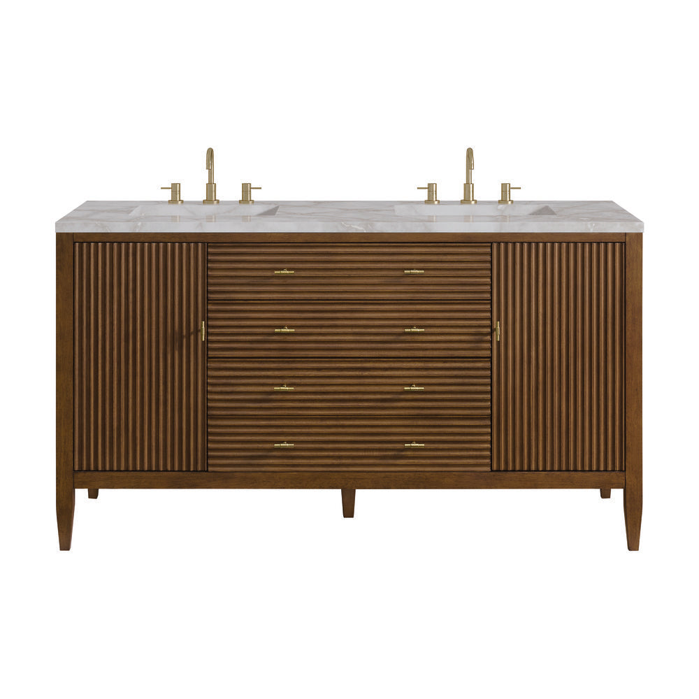 James Martin - Myrrin 60" Double Vanity, Mid Century Walnut w/ 3 CM Victorian Silver Silestone Top - 485-V60D-WLT-3VSL view 1