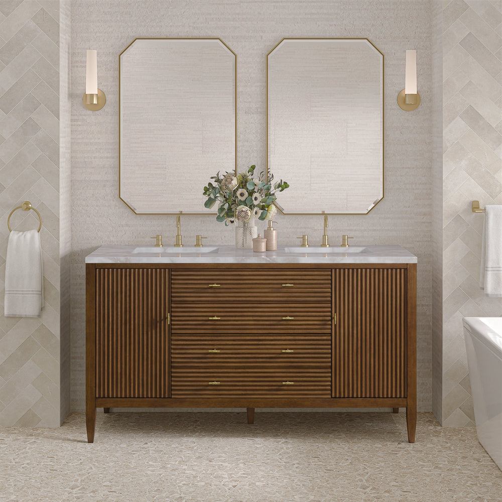 James Martin - Myrrin 60" Double Vanity, Mid Century Walnut w/ 3 CM Victorian Silver Silestone Top - 485-V60D-WLT-3VSL view 3