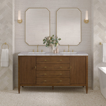 James Martin - Myrrin 60" Double Vanity, Mid Century Walnut w/ 3 CM Victorian Silver Silestone Top - 485-V60D-WLT-3VSL view 3