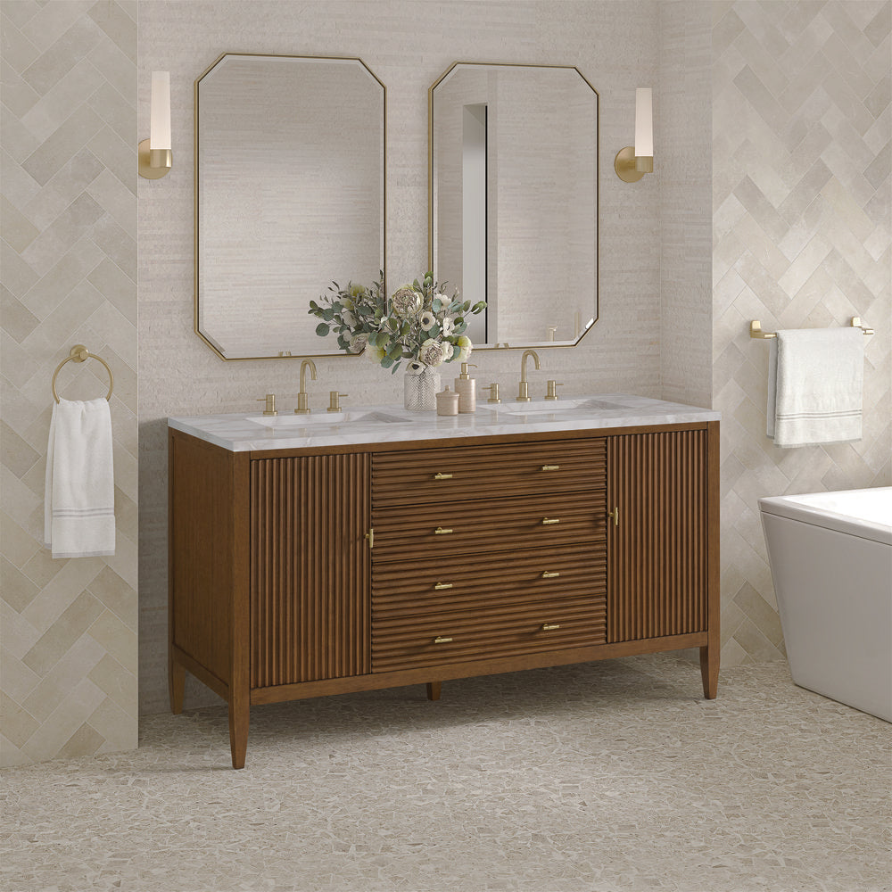 James Martin - Myrrin 60" Double Vanity, Mid Century Walnut w/ 3 CM Victorian Silver Silestone Top - 485-V60D-WLT-3VSL view 4