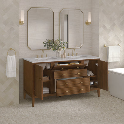 James Martin - Myrrin 60" Double Vanity, Mid Century Walnut w/ 3 CM Victorian Silver Silestone Top - 485-V60D-WLT-3VSL view 5