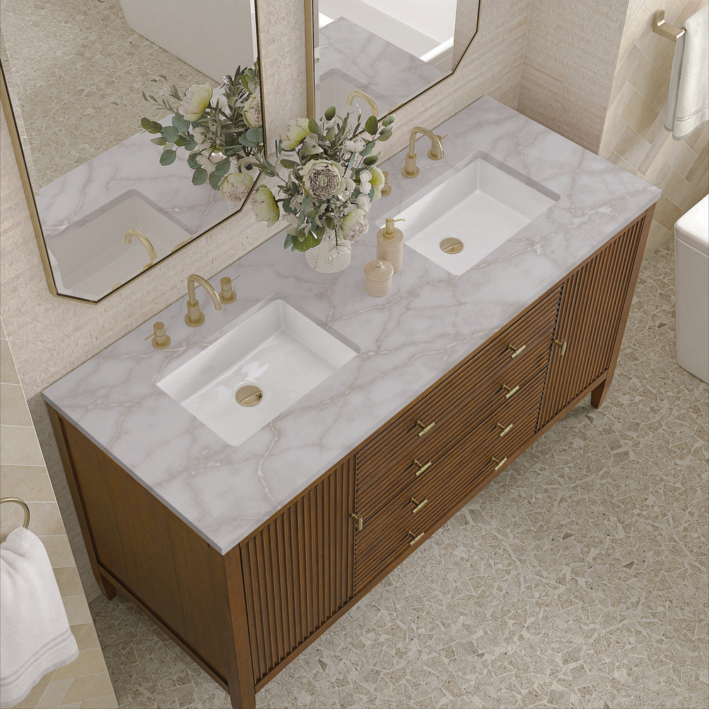James Martin - Myrrin 60" Double Vanity, Mid Century Walnut w/ 3 CM Victorian Silver Silestone Top - 485-V60D-WLT-3VSL view 7