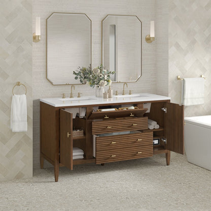 James Martin - Myrrin 60" Double Vanity, Mid Century Walnut w/ 3 CM White Zeus Silestone Top - 485-V60D-WLT-3WZ view 5