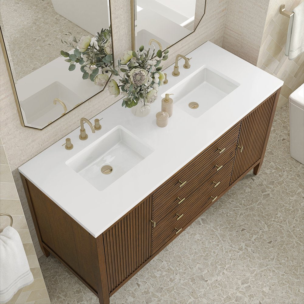 James Martin - Myrrin 60" Double Vanity, Mid Century Walnut w/ 3 CM White Zeus Silestone Top - 485-V60D-WLT-3WZ view 7
