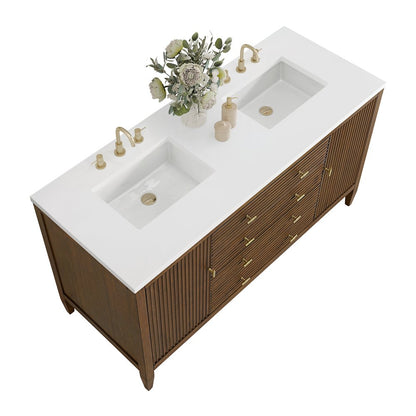 James Martin - Myrrin 60" Double Vanity, Mid Century Walnut w/ 3 CM White Zeus Silestone Top - 485-V60D-WLT-3WZ view 8