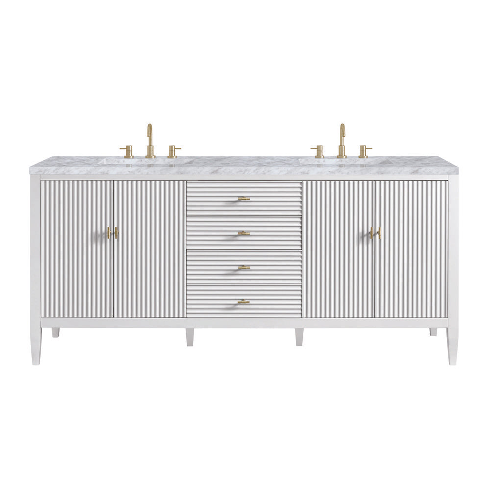 James Martin - Myrrin 72" Double Vanity, Bright White w/ 3 CM Carrara White Marble Top - 485-V72-BW-3CAR view 1