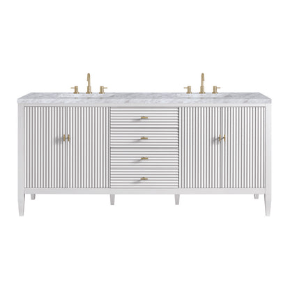 James Martin - Myrrin 72" Double Vanity, Bright White w/ 3 CM Carrara White Marble Top - 485-V72-BW-3CAR view 1