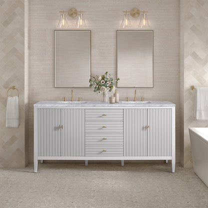 James Martin - Myrrin 72" Double Vanity, Bright White w/ 3 CM Carrara White Marble Top - 485-V72-BW-3CAR view 3