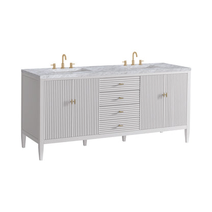 James Martin - Myrrin 72" Double Vanity, Bright White w/ 3 CM Carrara White Marble Top - 485-V72-BW-3CAR view 10