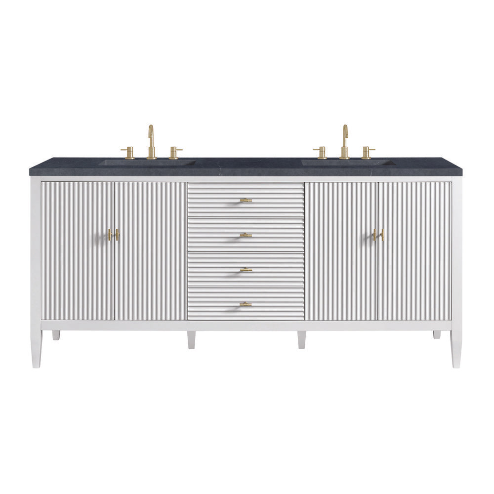 James Martin - Myrrin 72" Double Vanity, Bright White w/ 3 CM Charcoal Soapstone Silestone Top - 485-V72-BW-3CSP view 1