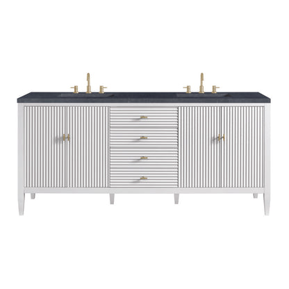 James Martin - Myrrin 72" Double Vanity, Bright White w/ 3 CM Charcoal Soapstone Silestone Top - 485-V72-BW-3CSP view 1