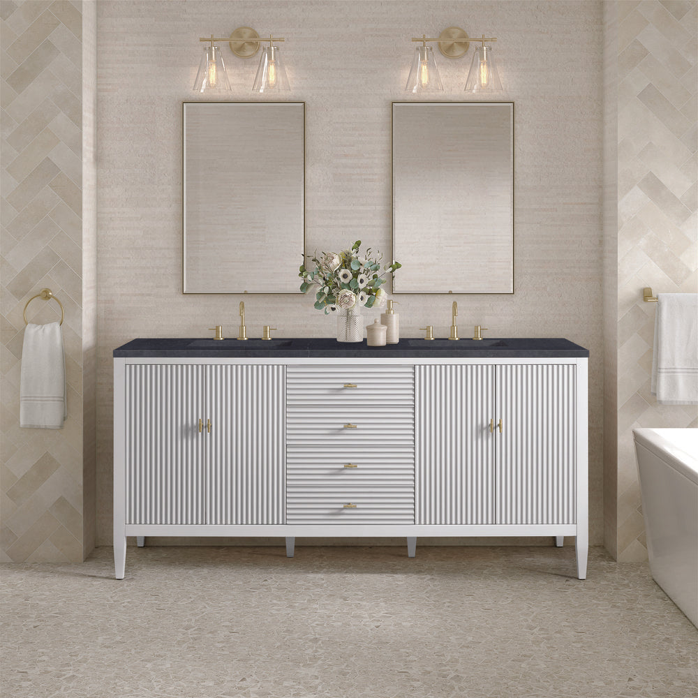 James Martin - Myrrin 72" Double Vanity, Bright White w/ 3 CM Charcoal Soapstone Silestone Top - 485-V72-BW-3CSP view 3