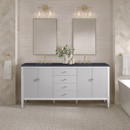 James Martin - Myrrin 72" Double Vanity, Bright White w/ 3 CM Charcoal Soapstone Silestone Top - 485-V72-BW-3CSP view 3