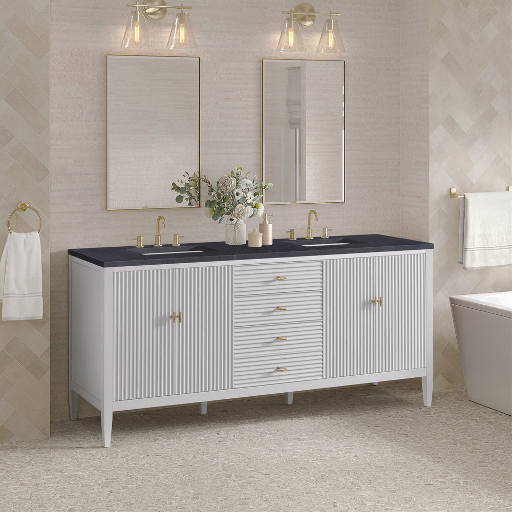 James Martin - Myrrin 72" Double Vanity, Bright White w/ 3 CM Charcoal Soapstone Silestone Top - 485-V72-BW-3CSP view 4