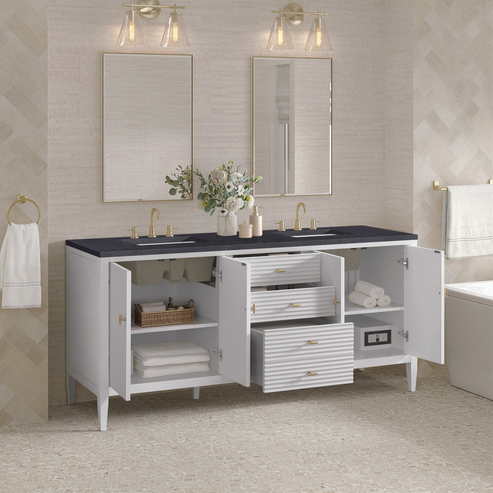James Martin - Myrrin 72" Double Vanity, Bright White w/ 3 CM Charcoal Soapstone Silestone Top - 485-V72-BW-3CSP view 5