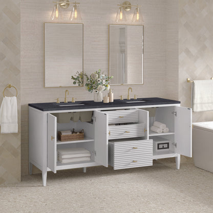 James Martin - Myrrin 72" Double Vanity, Bright White w/ 3 CM Charcoal Soapstone Silestone Top - 485-V72-BW-3CSP view 5