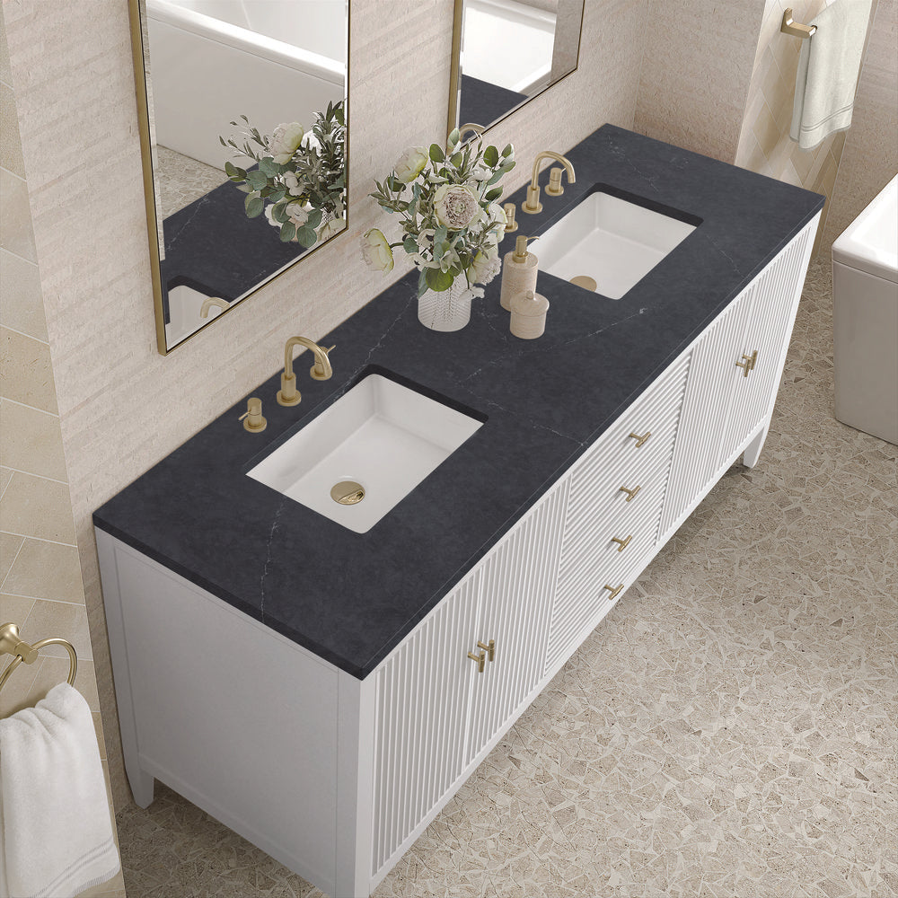 James Martin - Myrrin 72" Double Vanity, Bright White w/ 3 CM Charcoal Soapstone Silestone Top - 485-V72-BW-3CSP view 7