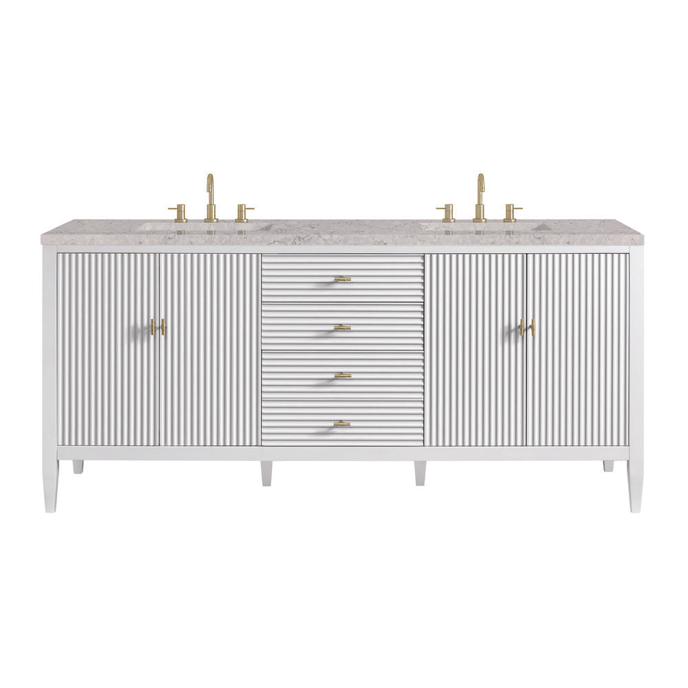 James Martin - Myrrin 72" Double Vanity, Bright White w/ 3 CM Eternal Jasmine Pearl Silestone Top - 485-V72-BW-3EJP view 1