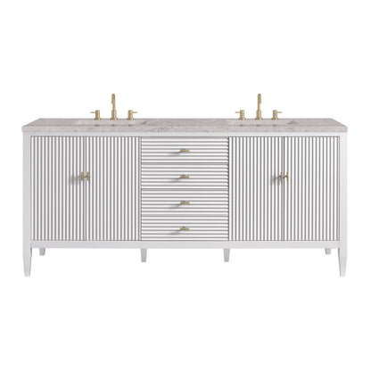 James Martin - Myrrin 72" Double Vanity, Bright White w/ 3 CM Eternal Jasmine Pearl Silestone Top - 485-V72-BW-3EJP view 1