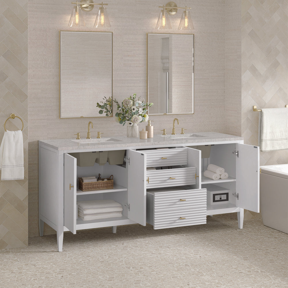 James Martin - Myrrin 72" Double Vanity, Bright White w/ 3 CM Eternal Jasmine Pearl Silestone Top - 485-V72-BW-3EJP view 5