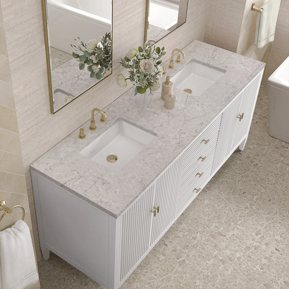 James Martin - Myrrin 72" Double Vanity, Bright White w/ 3 CM Eternal Jasmine Pearl Silestone Top - 485-V72-BW-3EJP view 7