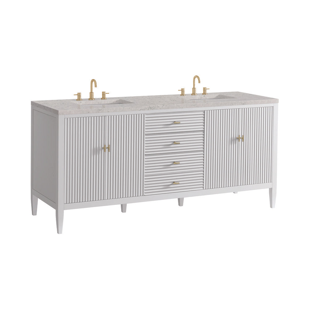 James Martin - Myrrin 72" Double Vanity, Bright White w/ 3 CM Eternal Jasmine Pearl Silestone Top - 485-V72-BW-3EJP view 10