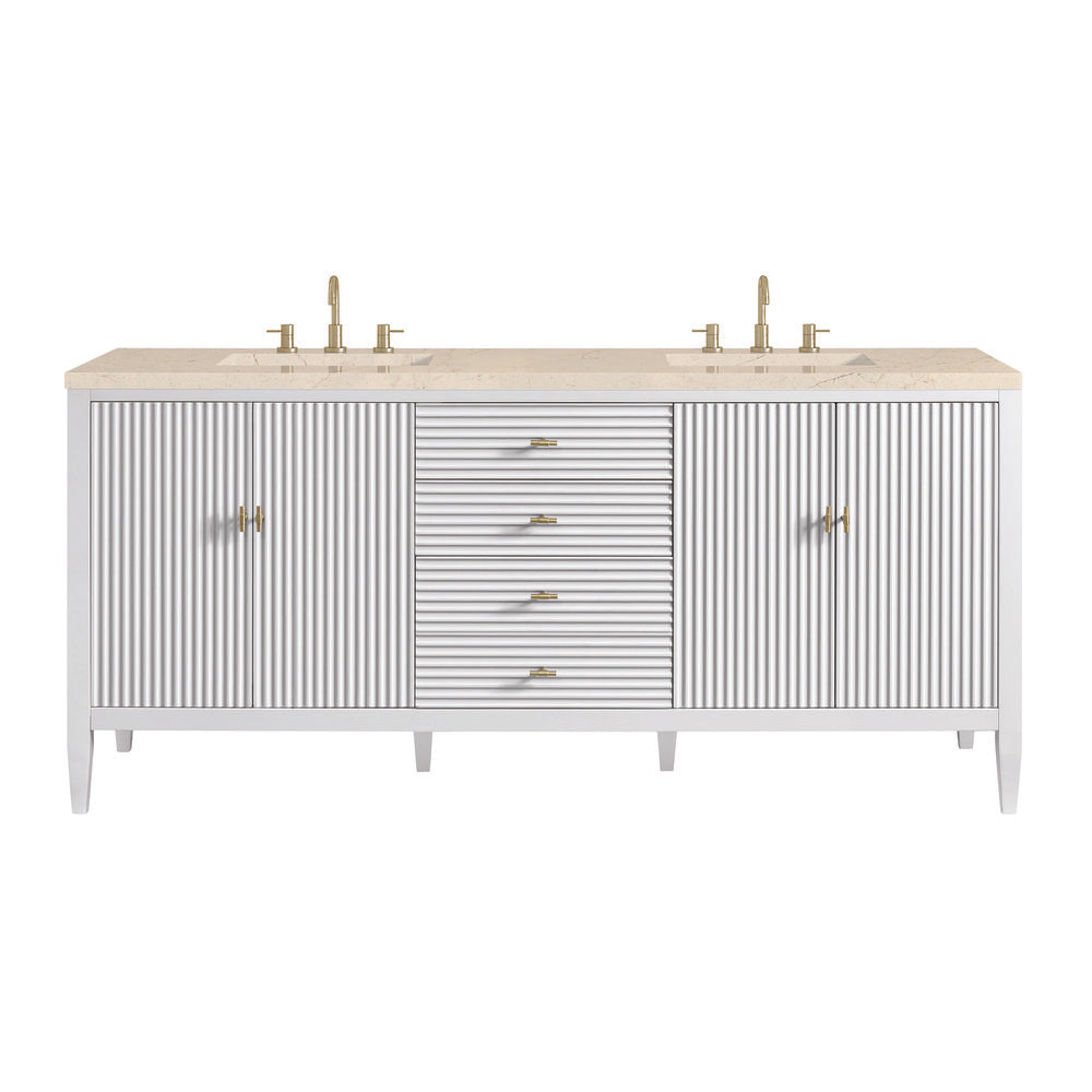 James Martin - Myrrin 72" Double Vanity, Bright White w/ 3 CM Eternal Marfil Silestone Top - 485-V72-BW-3EMR view 1