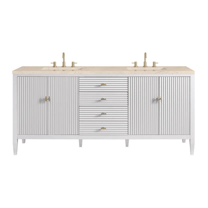 James Martin - Myrrin 72" Double Vanity, Bright White w/ 3 CM Eternal Marfil Silestone Top - 485-V72-BW-3EMR view 1