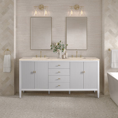 James Martin - Myrrin 72" Double Vanity, Bright White w/ 3 CM Eternal Marfil Silestone Top - 485-V72-BW-3EMR view 3