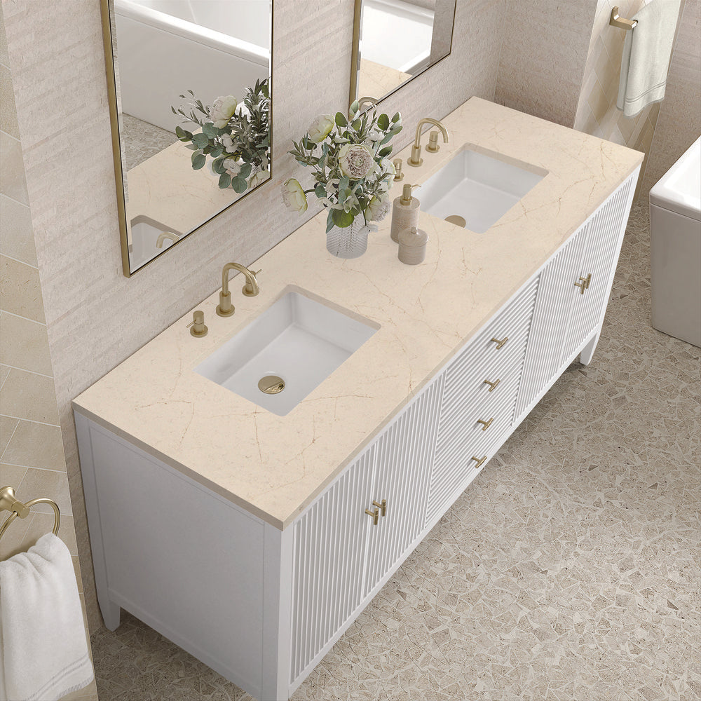 James Martin - Myrrin 72" Double Vanity, Bright White w/ 3 CM Eternal Marfil Silestone Top - 485-V72-BW-3EMR view 7