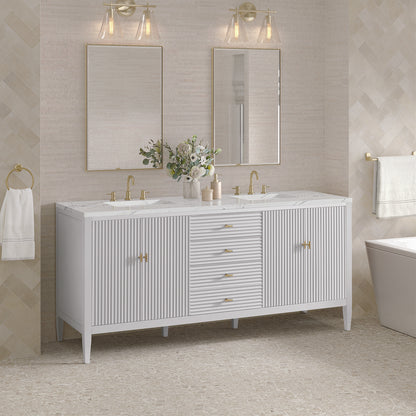 James Martin - Myrrin 72" Double Vanity, Bright White w/ 3 CM Ethereal Noctis Silestone Top - 485-V72-BW-3ENC view 4