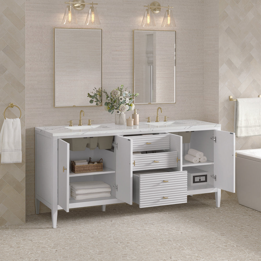 James Martin - Myrrin 72" Double Vanity, Bright White w/ 3 CM Ethereal Noctis Silestone Top - 485-V72-BW-3ENC view 5