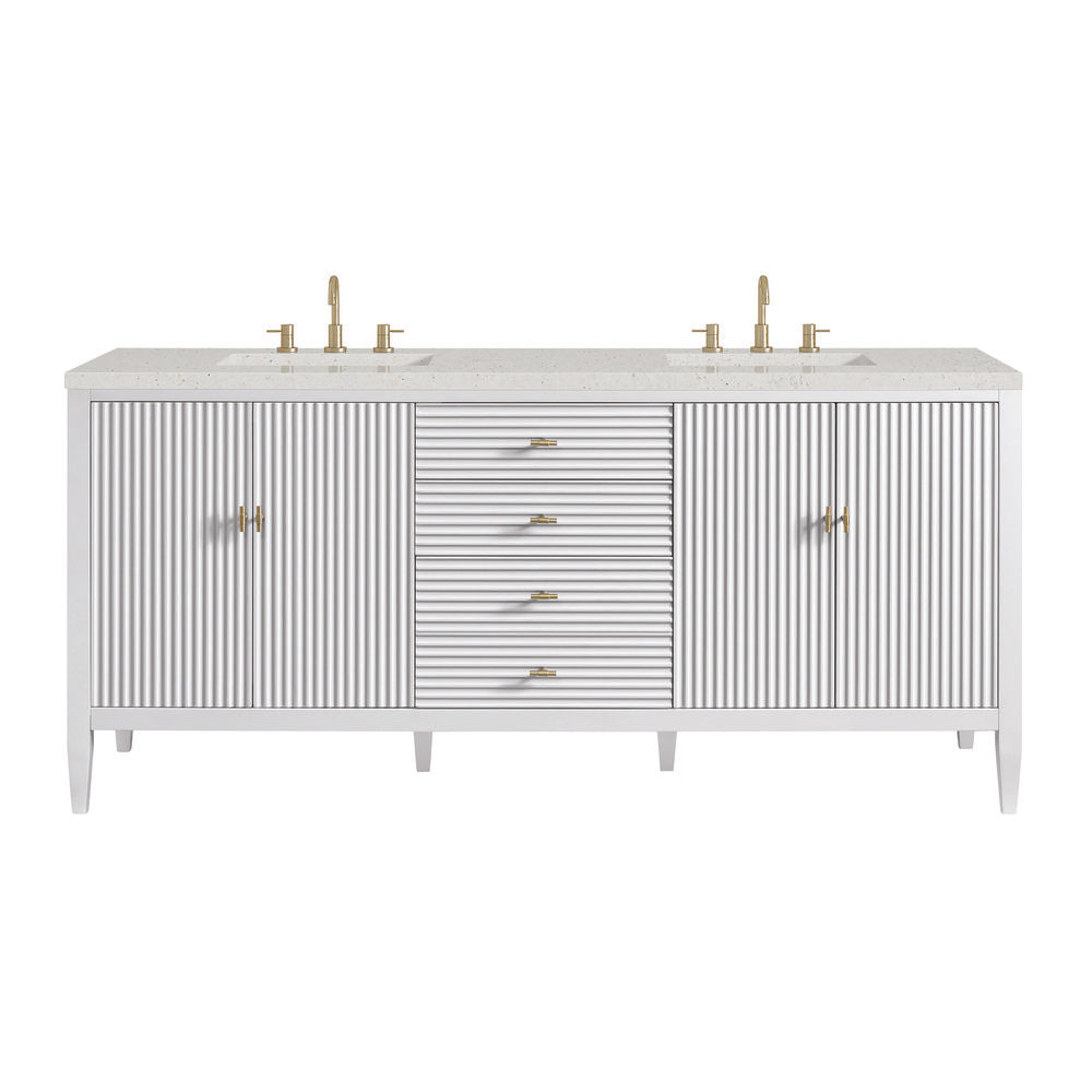 James Martin - Myrrin 72" Double Vanity, Bright White w/ 3 CM Lime Delight Silestone Top - 485-V72-BW-3LDL view 1