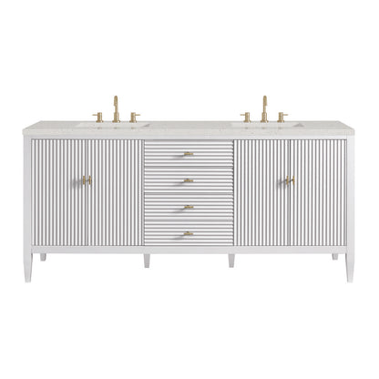 James Martin - Myrrin 72" Double Vanity, Bright White w/ 3 CM Lime Delight Silestone Top - 485-V72-BW-3LDL view 1