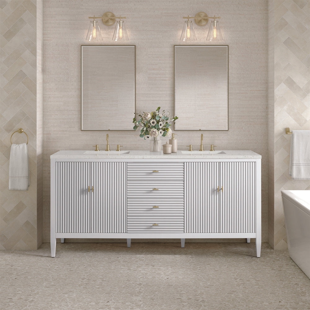 James Martin - Myrrin 72" Double Vanity, Bright White w/ 3 CM Lime Delight Silestone Top - 485-V72-BW-3LDL view 3