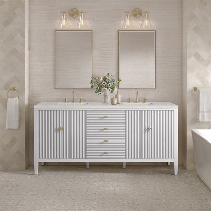 James Martin - Myrrin 72" Double Vanity, Bright White w/ 3 CM Lime Delight Silestone Top - 485-V72-BW-3LDL view 3