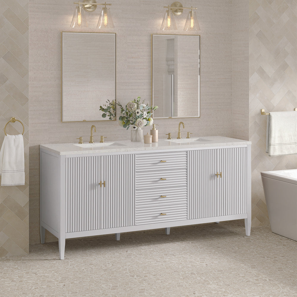 James Martin - Myrrin 72" Double Vanity, Bright White w/ 3 CM Lime Delight Silestone Top - 485-V72-BW-3LDL view 4