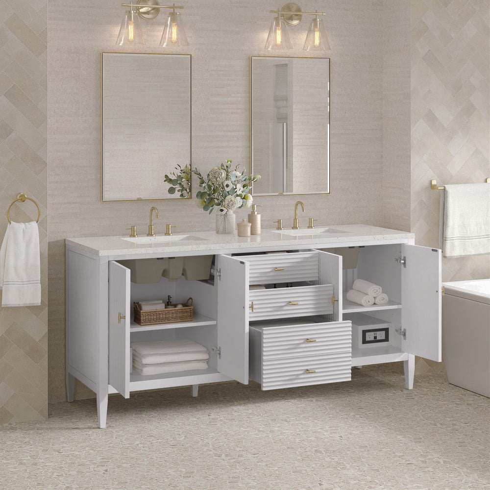 James Martin - Myrrin 72" Double Vanity, Bright White w/ 3 CM Lime Delight Silestone Top - 485-V72-BW-3LDL view 5