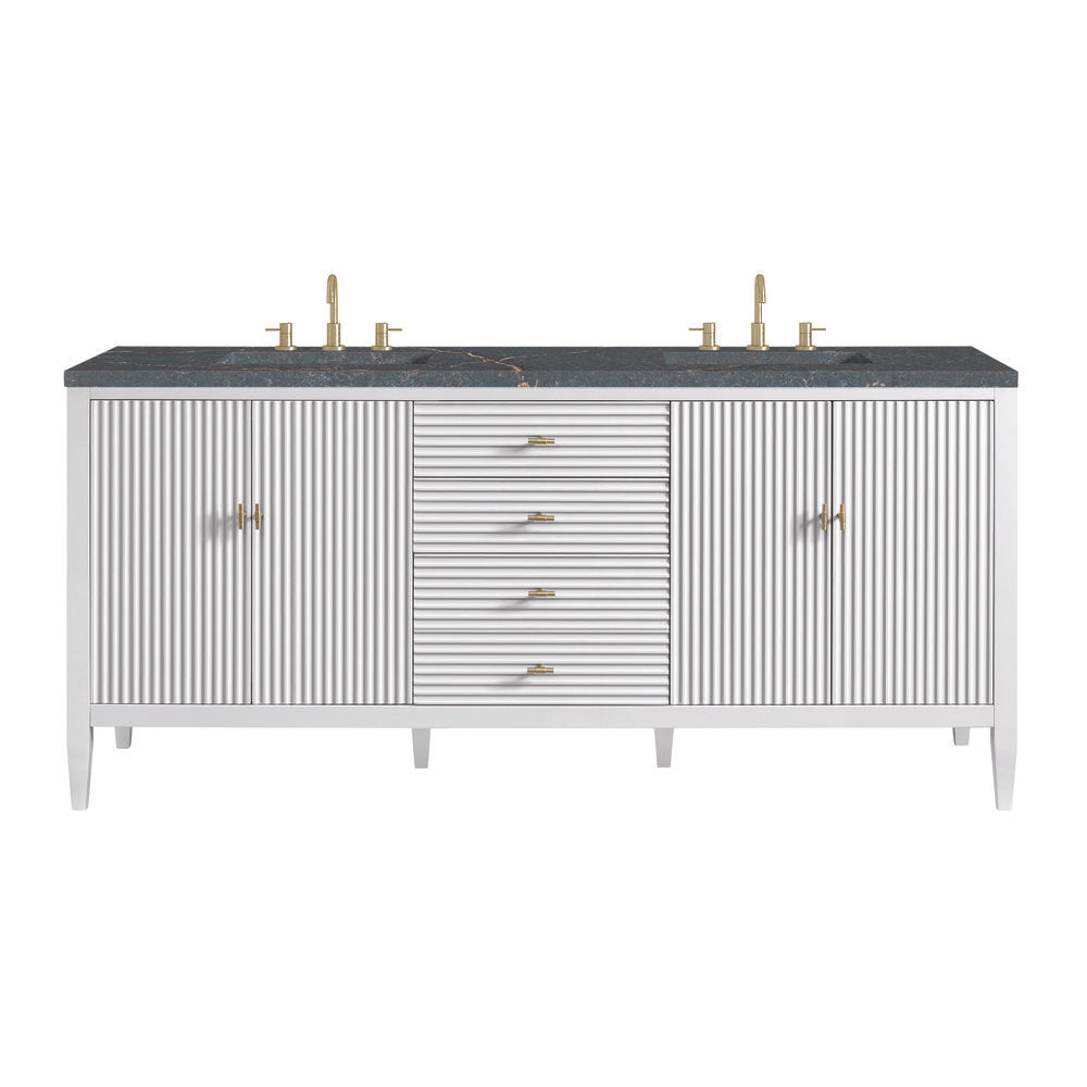 James Martin - Myrrin 72" Double Vanity, Bright White w/ 3 CM Parisien Bleu Silestone Top - 485-V72-BW-3PBL view 1