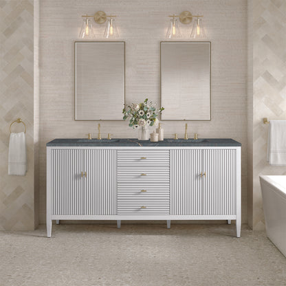 James Martin - Myrrin 72" Double Vanity, Bright White w/ 3 CM Parisien Bleu Silestone Top - 485-V72-BW-3PBL view 3