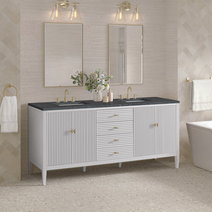 James Martin - Myrrin 72" Double Vanity, Bright White w/ 3 CM Parisien Bleu Silestone Top - 485-V72-BW-3PBL view 4